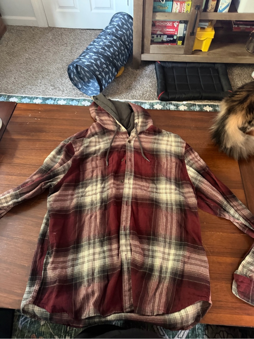 Old Navy Men's Red Plaid Hooded Shirt Jacket